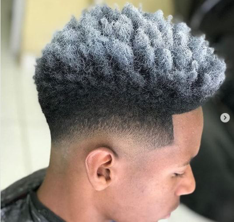 Black men male boy dude hair cut haircut white grey gray silver curls curly fade
