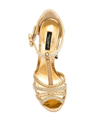 Dolce & Gabbana Rhinestone-Embellished T-Strap Sandals CR0875AJ188 Gold | Farfetch