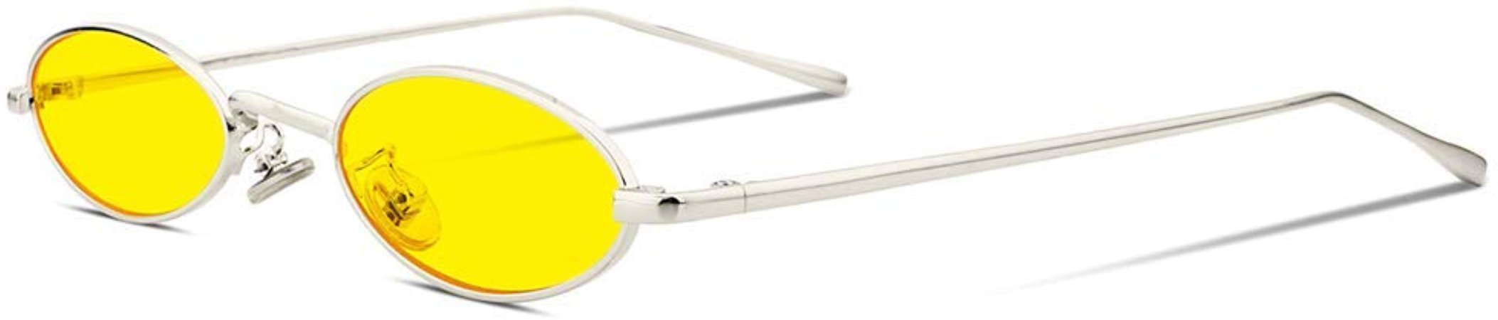 Amazon.com: Vintage Oval Sunglasses for Women Slender Metal Frame Candy Colors Yellow: Clothing