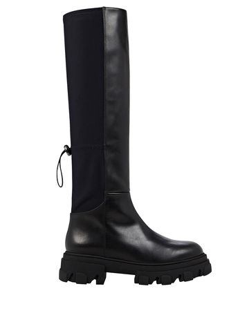 Gia Borghini Leather Knee-High Combat Boots In Black | INTERMIX®