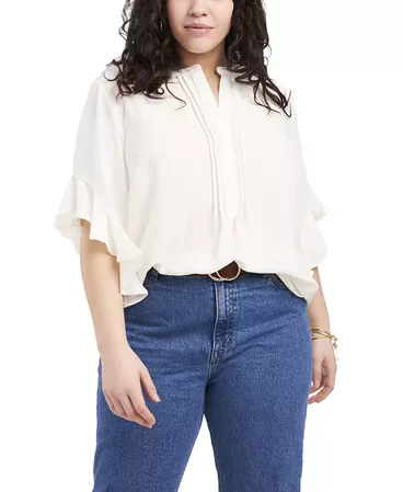 Vince Camuto Plus Size Ruffle Sleeve Henley Blouse & Reviews - Tops - Women - Macy's