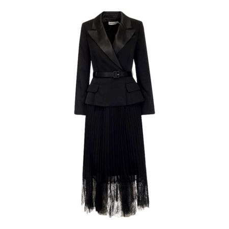 Self Portrait Black Tailored Midi Dress With Blazer & Chiffon Skirt