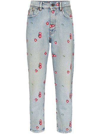 Miu Miu floral-embroidered Tapered Jeans - Farfetch