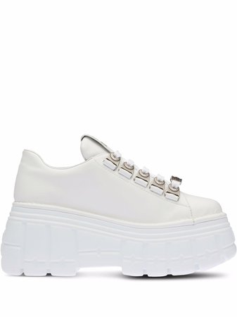 Shop Miu Miu low-top leather platform sneakers with Express Delivery - FARFETCH