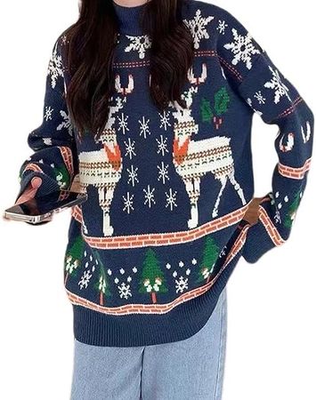 Women's Kawaii Elk Sweater Red Christmas Sweater Winter Thickened Loose Lazy Top Cute Sweater Coat at Amazon Women’s Clothing store