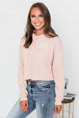 Just Loving You Peach Monogrammed Cropped Hoodie - The Pink Lily