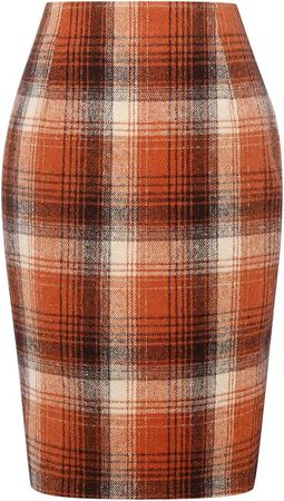 Amazon.com: Orange Skirt for Women Halloween Clothes Fall Winter High Waisted Bodycon Midi Wool Knee Length Plaid Skirt with Slit(Orange, M) : Clothing, Shoes & Jewelry