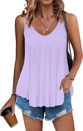 Zeagoo Women's Loose Tank Tops Flowy Backless Camis Tanks Sleeveless Shirts Light Purple at Amazon Women’s Clothing store