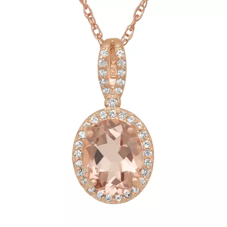 14k Rose Gold Over Silver Simulated Morganite & Lab-Created White Sapphire Oval Halo Pendant