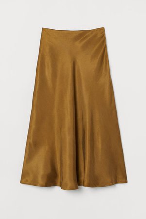Calf-length Satin Skirt - Olive green - Ladies | H&M US