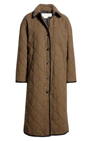 Houndstooth Quilted Long Coat | Nordstrom