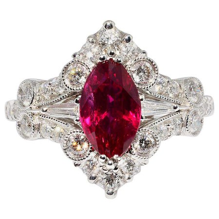AGL Certified No Heat Marquise Ruby and Diamond Cocktail Ring 18 Karat Gold at 1stDibs