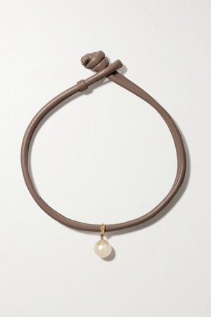 Taupe Convertible 14-karat gold, leather and pearl necklace | Mizuki | NET-A-PORTER
