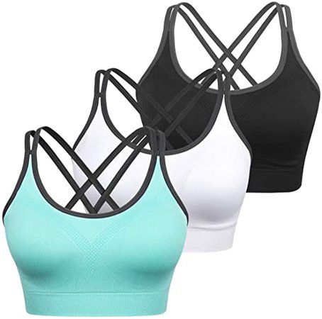 3 Pack Women Sports Bra Comfortable Wireless Medium Impact Running Bras  Cross Back Yoga Bra with Removable Pads at  Women's Clothing store