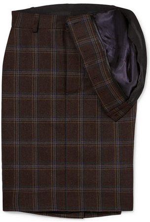 Asymmetric Checked Wool Skirt - Dark brown