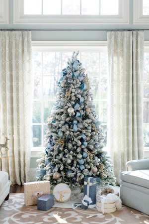 Light Blue Christmas Tree Decorating Ideas with Light Blue Christmas Ornaments - A Tour of Our Home