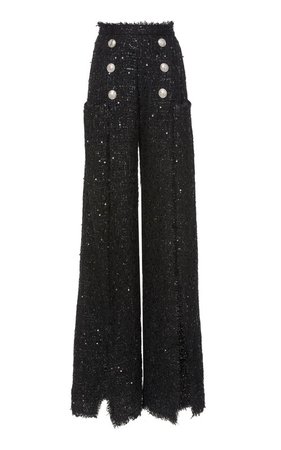 High-Waisted Slit Tweed Pants by Balmain | Moda Operandi