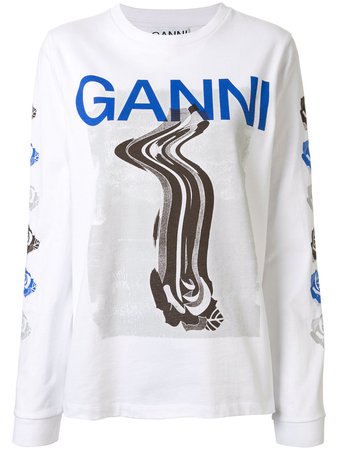 GANNI Distorted rose-print Logo T-shirt - Farfetch