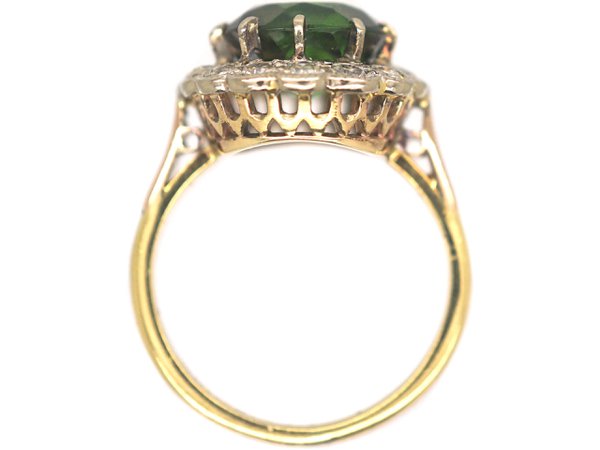 18ct Gold & Platinum, Green Tourmaline & Diamond Cluster Ring (984P) | The Antique Jewellery Company