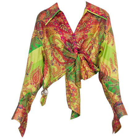 1990s Gianni Versace Punk Collection Paisley Silk Blouse For Sale at 1stdibs