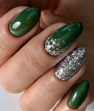 Green / Silver Glitter Nails