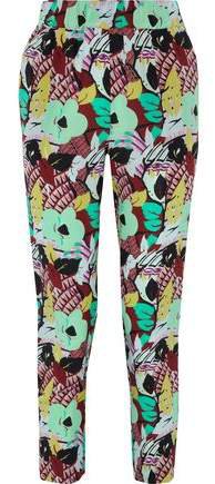 Cropped Floral-print Washed-silk Tapered Pants