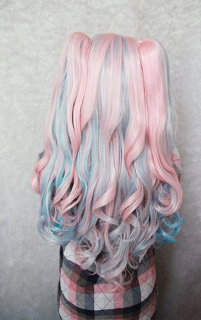 Pastel Pink and Blue Long hair w/pony tails