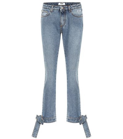 Bow trimmed straight-leg jeans