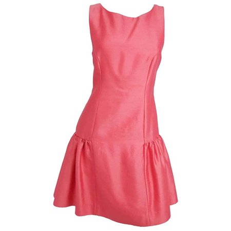 1960s Pink Low Waisted Ruffled Dress For Sale at 1stdibs