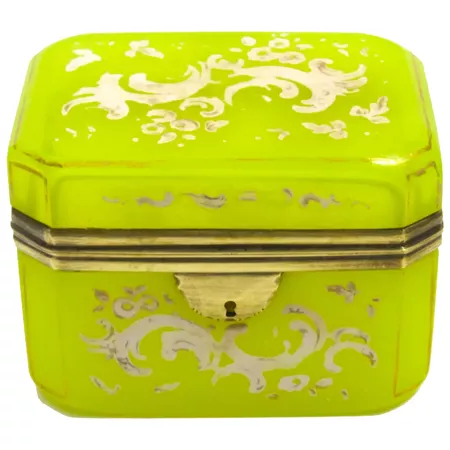 RARE Antique Yellow Opaline Glass Enamelled Casket Box with Dore : Grand Tour Antiques | Ruby Lane