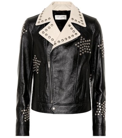 Studded leather biker jacket