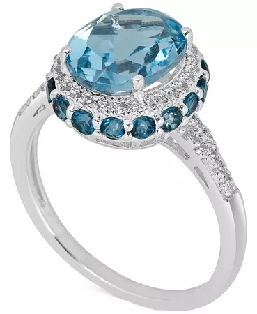 Macy's Blue Topaz (2-1/3 ct. t.w) and White Topaz (1/6 ct. t.w) Ring in Sterling Silver