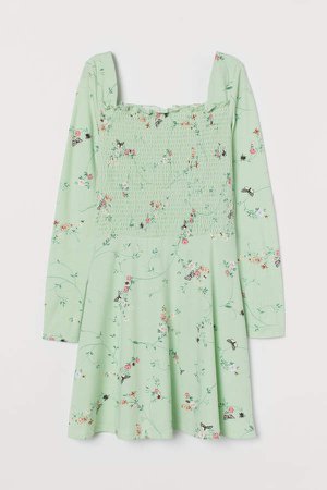 Smocked Jersey Dress - Green