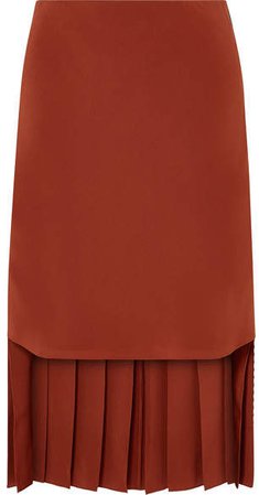 Asymmetric Pleated Silk-crepe Skirt - Brown