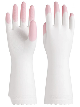 white pink gloves