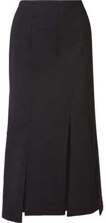 Asymmetric Twill Midi Skirt - Black