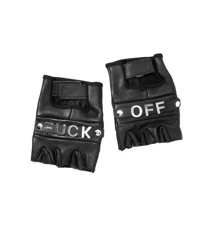 Fuck Off Black Leather Fingerless Biker Gloves | Dolls Kill