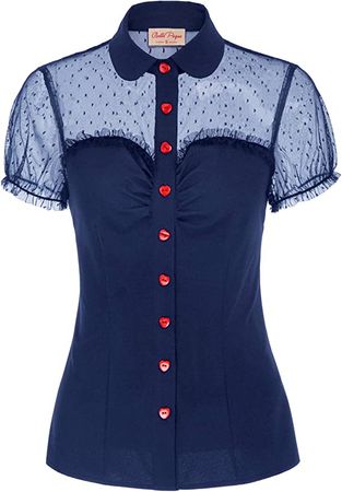 Women's Mesh Tops Sweetheart Neck See Through Shirts Navy Blue Medium at Amazon Women’s Clothing store