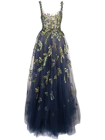 Oscar De La Renta Structured Gown With Botanical Embroidery | Farfetch.com