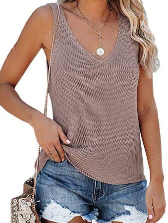 Tutorutor Womens Sleeveless V Neck Sweater Vest Summer Knitted Loose Cami Tank Top at Amazon Women’s Clothing store