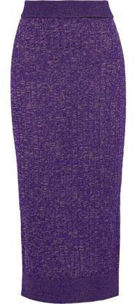 Marled Ribbed-knit Midi Pencil Skirt
