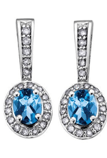 Birthstone Diamond Earrings White Gold Blue Topaz December