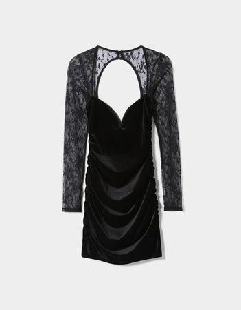 Long sleeve mini dress with blonde lace neckline detail - Best sellers - Woman | Bershka