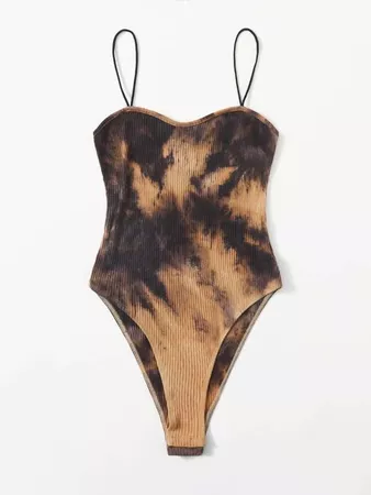 Tie Dye Cami Bodysuit | SHEIN USA brown