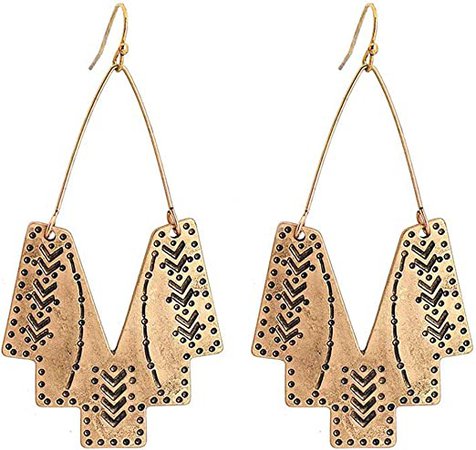 Amazon.com: Ellevera Ethnic Tribal Earrings Antique Gold Fish Hook Chevron Boho Dangle Earrings Gifts for Women Girls: Clothing, Shoes & Jewelry