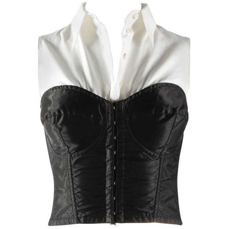 Dolce & Gabbana Black Satin And Lycra Corset With Attached White Shirt