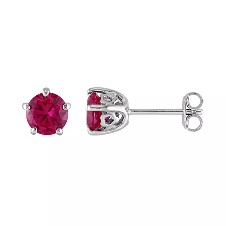 Laura Ashley Lifestyles Sterling Silver Lab Created Ruby Stud Earrings