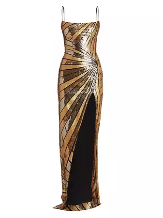 Shop Balmain Sequined Slit Column Gown | Saks Fifth Avenue