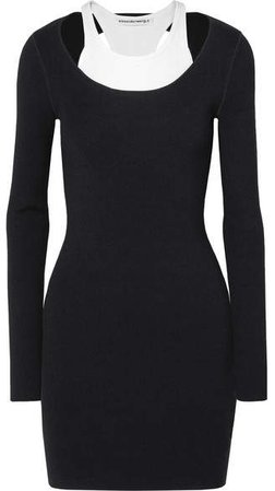 Layered Ribbed Stretch-jersey Mini Dress - Black