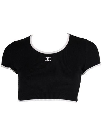 Black and white short sleeve Chanel crop top